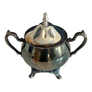 Vintage Oneida USA Silverplate Sugar Bowl with Lid – Double Handles – Footed – M